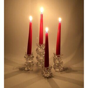 8 VTG Star Geometric 24% Lead Crystal Candle Holder Stackable Celestial Romantic